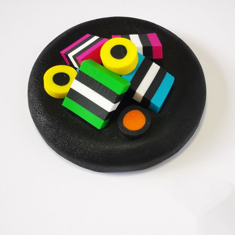 Upcycle your jar with an air-tight lid, hand-decorated in New Zealand. Decorated with polymer clay licorice allsorts. Standard fitting  (63mm) so it fits jars you have at home. Gift boxed in an attractive matchbox.